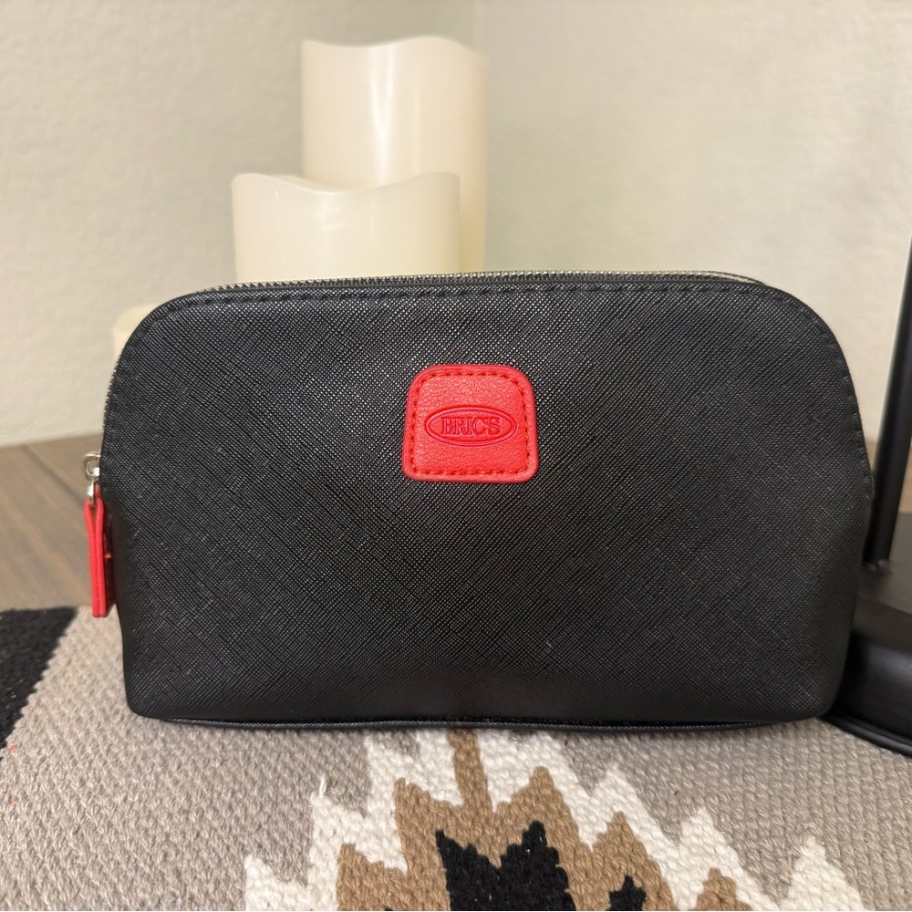 Bric's Black and Red Toiletry Bag with Dome Shape